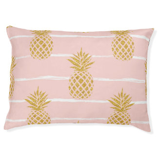 Gold Pineapple, Striped Summer Background. Pet Bed