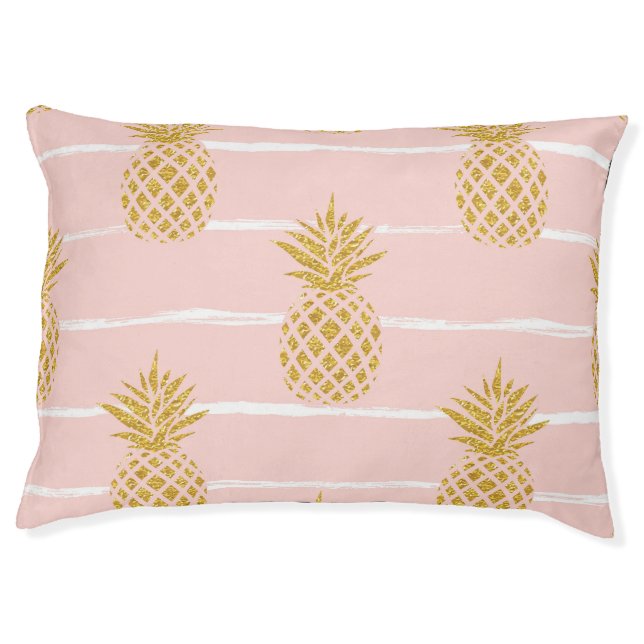 Gold Pineapple, Striped Summer Background. Pet Bed (Front)