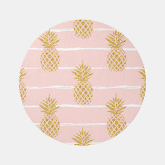 Gold Pineapple, Striped Summer Background. Rug