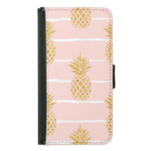 Gold Pineapple, Striped Summer Background. Samsung Galaxy S5 Wallet Case