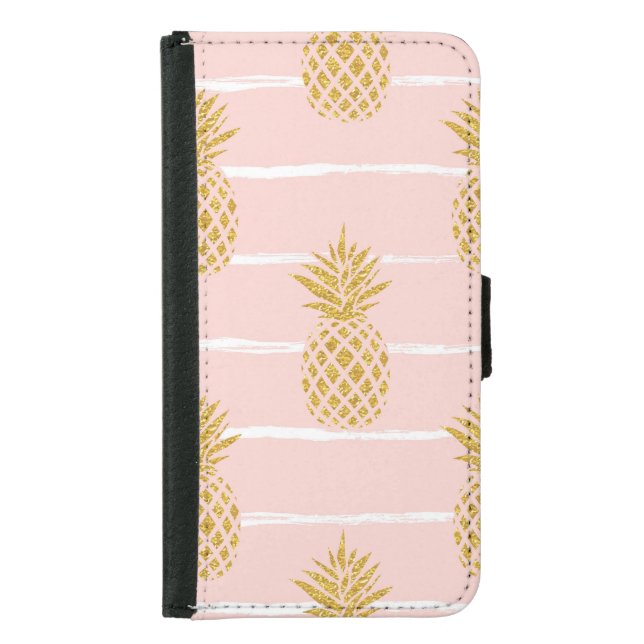 Gold Pineapple, Striped Summer Background. Samsung Galaxy Wallet Case (Front)