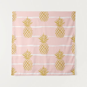 Gold Pineapple, Striped Summer Background. Tapestry