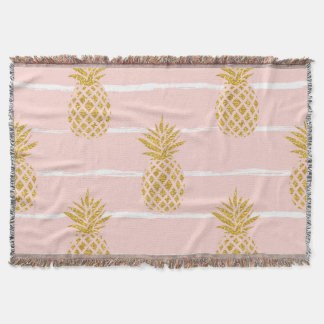 Gold Pineapple, Striped Summer Background. Throw Blanket