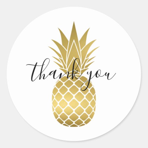 Gold Pineapple Thank You Classic Round Sticker