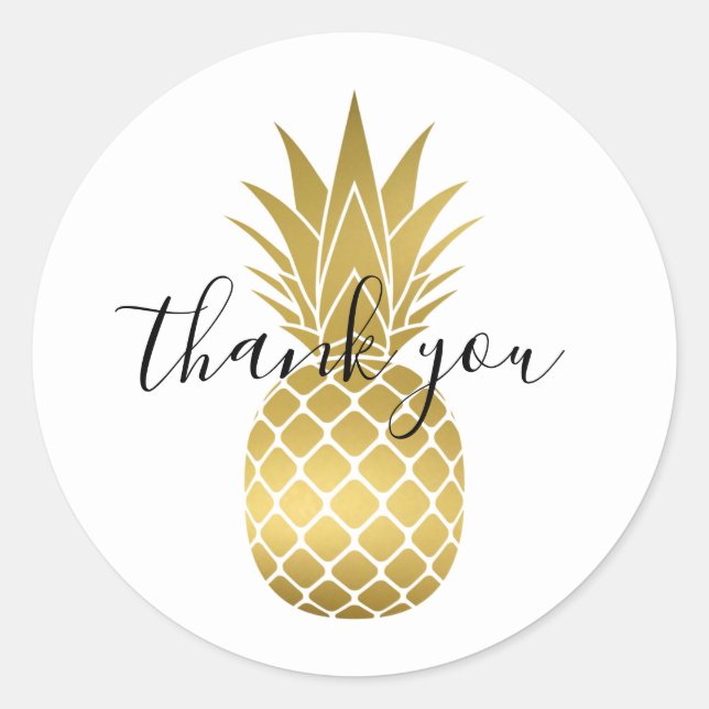 Gold Pineapple Thank You Classic Round Sticker (Front)