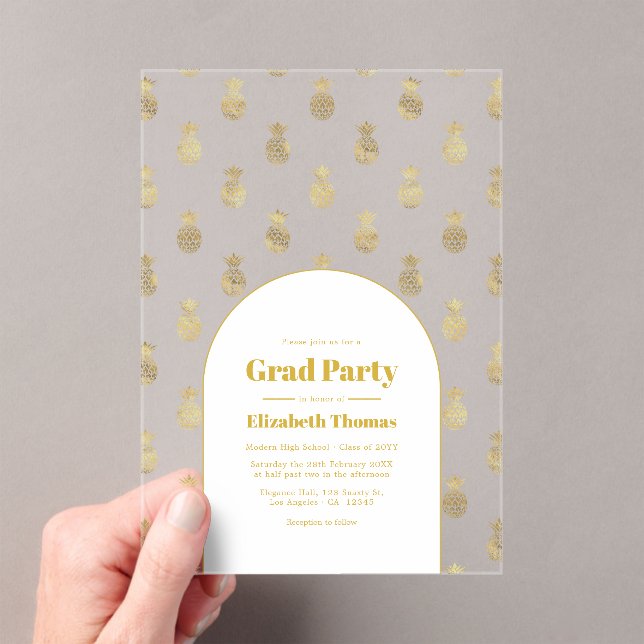 Gold Pineapple Transparent Graduation Party Acrylic Invitations (Insitu (Handheld))