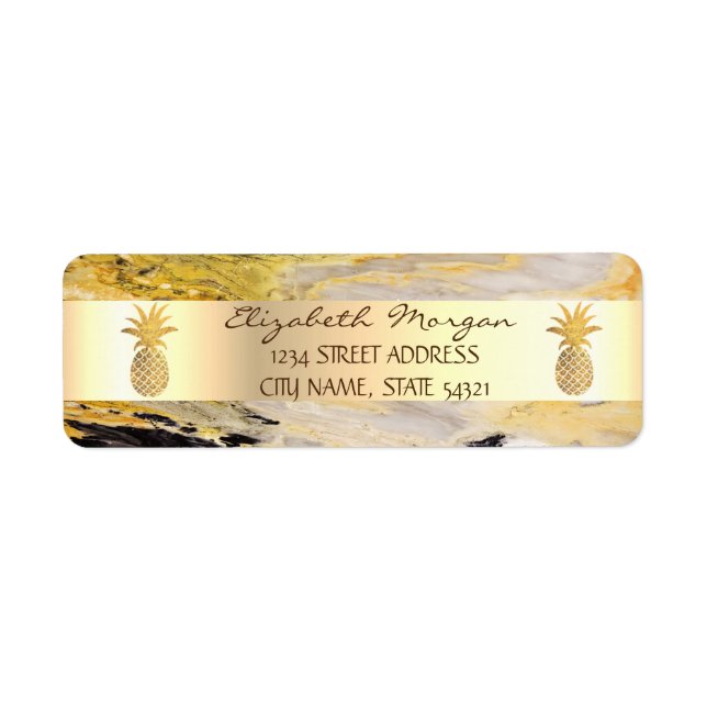 Gold Pineapple Trendy  Marble Stone  Address Label (Front)