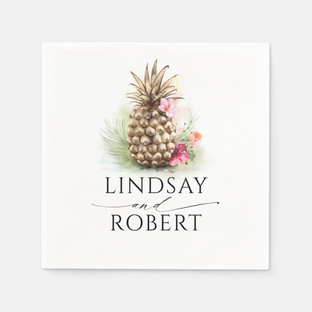 Gold Pineapple Tropical Beach Wedding Napkins (Front)