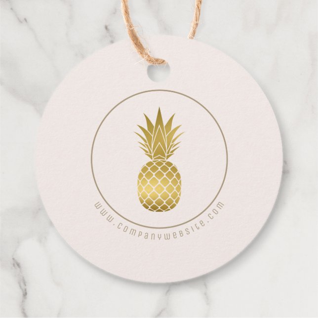 Gold Pineapple Tropical Logo Round Business Tag (Back)
