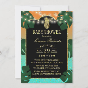 Gold Pineapple Tropical Luau Baby Shower Invitation