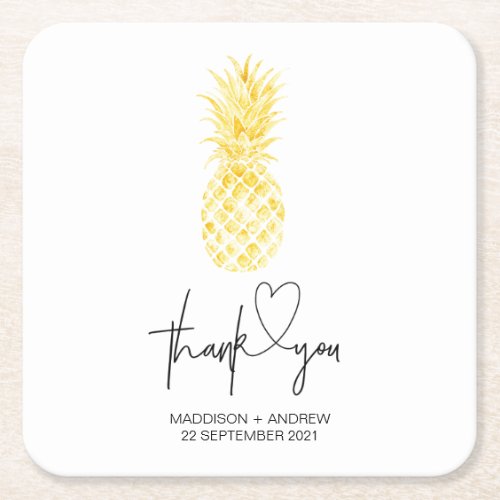 Gold Pineapple Wedding Engagement Drink Coasters