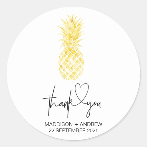 Gold Pineapple Wedding Engagement Thank You Favor Classic Round Sticker