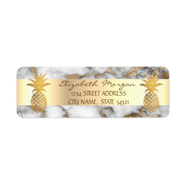 Gold Pineapple White Gold Marble Striped Label (Front)