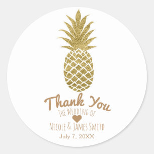 Gold Pineapple White Modern Chic Tropical Favor Classic Round Sticker