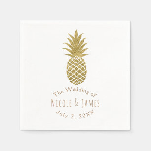Gold Pineapple White Modern Chic Tropical Party Paper Napkins