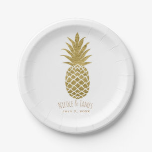 Gold Pineapple White Modern Chic Tropical Party Paper Plates