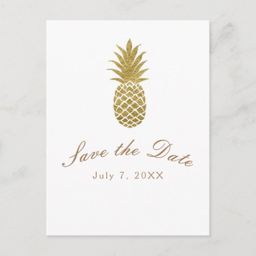 Gold Pineapple White Modern Tropical Save the Date Announcement Postcard