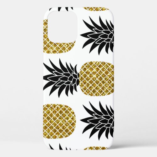 Gold Pineapples Hand_Drawn White Seamless iPhone 12 Case