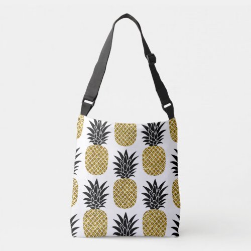 Gold Pineapples Hand_Drawn White Seamless Crossbody Bag