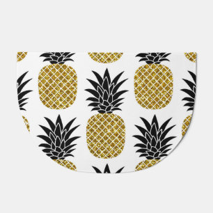 Gold Pineapples: Hand-Drawn White Seamless. Doormat