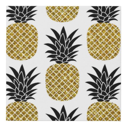 Gold Pineapples Hand_Drawn White Seamless Faux Canvas Print