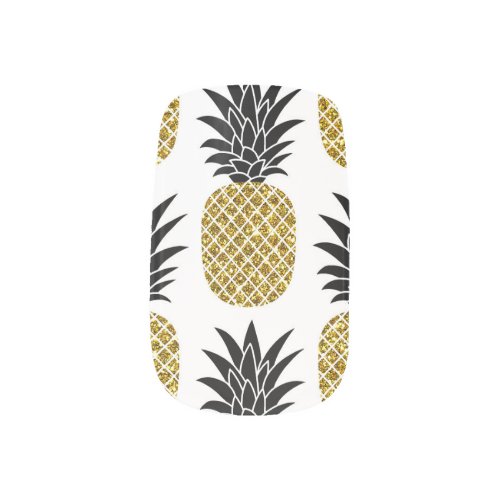 Gold Pineapples Hand_Drawn White Seamless Minx Nail Art