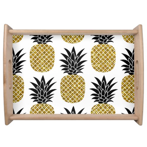 Gold Pineapples Hand_Drawn White Seamless Serving Tray