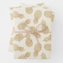 Chic Gold Pineapples Tropical Black Tissue Paper