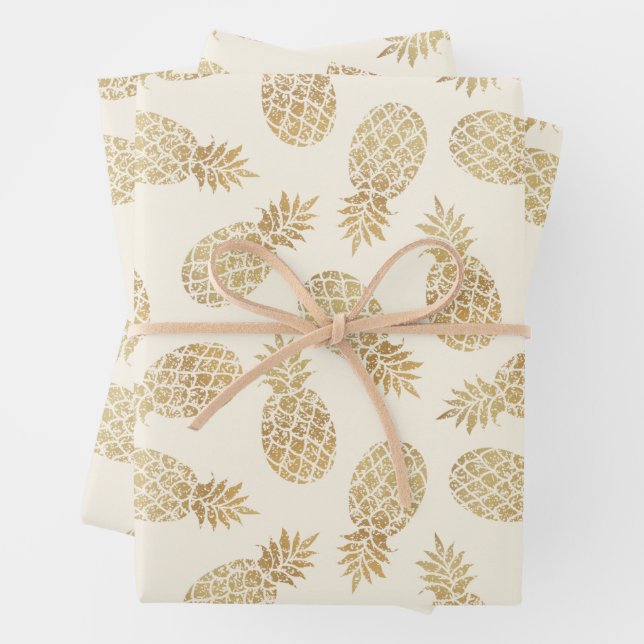 Gold Pineapples on Ivory Wrapping Paper Sheets (In situ)