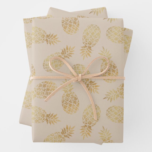 Gold Pineapples on Taupe Wrapping Paper Sheets (In situ)