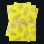 Gold Pineapples on Yellow Wrapping Paper Sheets<br><div class="desc">Three sheets of wrapping paper feature gold pineapples on a yellow background (or any color you choose). MORE colors in our store.</div>