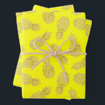 Gold Pineapples on Yellow Wrapping Paper Sheets<br><div class="desc">Three sheets of wrapping paper feature gold pineapples on a yellow background (or any color you choose). MORE colors in our store.</div>