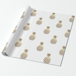 Gold Pineapples Pattern Wrapping Paper White