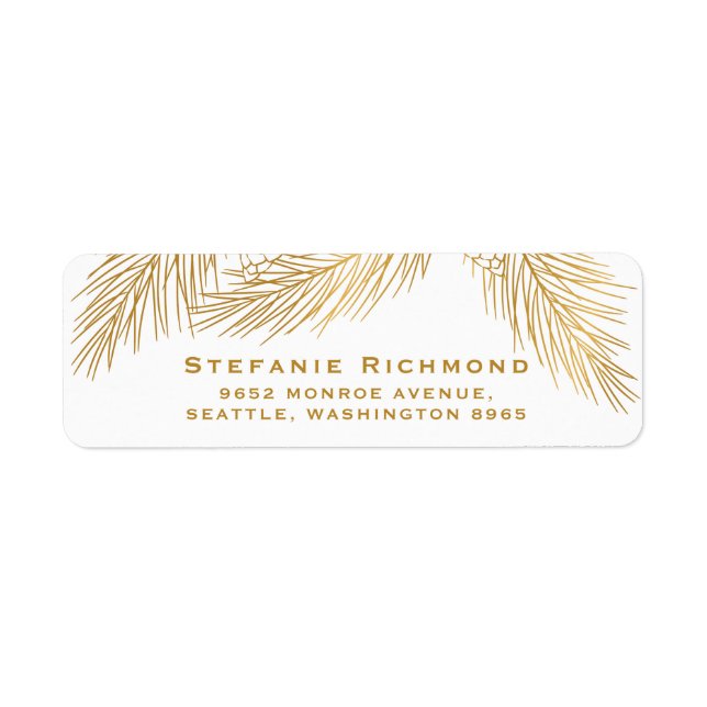 Gold Pinecones and Pine Needles Christmas Label (Front)
