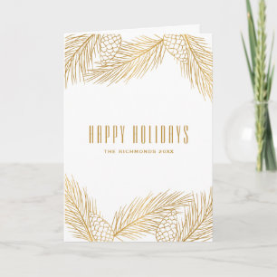 Gold Pinecones and Pine Needles Holiday Card