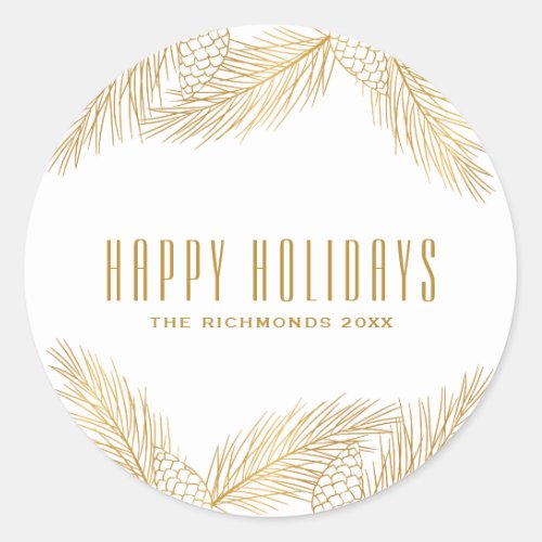 Gold Pinecones and Pine Needles Holiday Sticker