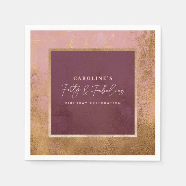 Gold & Pink 40th Birthday Party Napkins (Front)