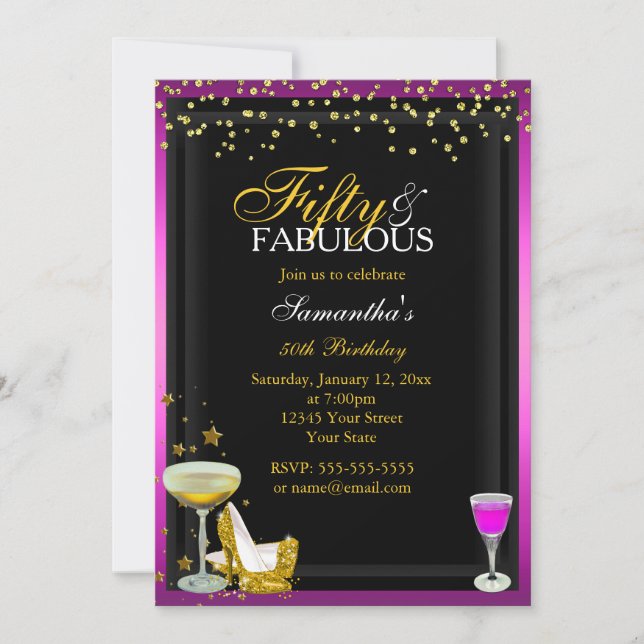 Gold & Pink 50 & Fabulous Birthday Invitation (Front)