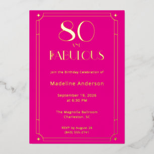 Gold Pink 80 & Fabulous Photo 80th Birthday Foil Invitation