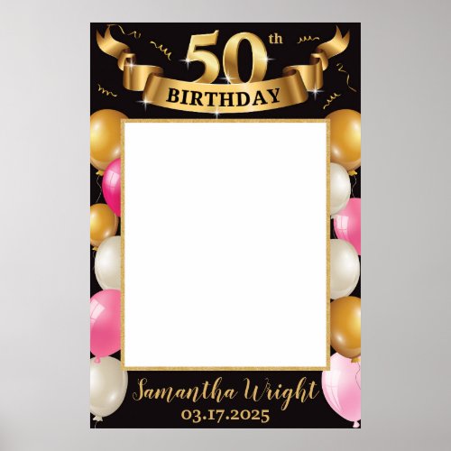 Gold Pink and Black Birthday Photo Prop Frame Chic Poster