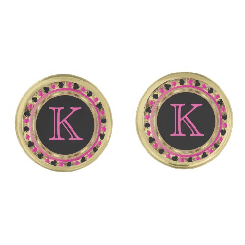 Gold Pink and Black Las Vegas Style  Monogram  Cufflinks