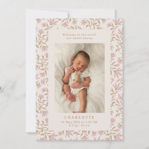 gold pink baby birth announcement card