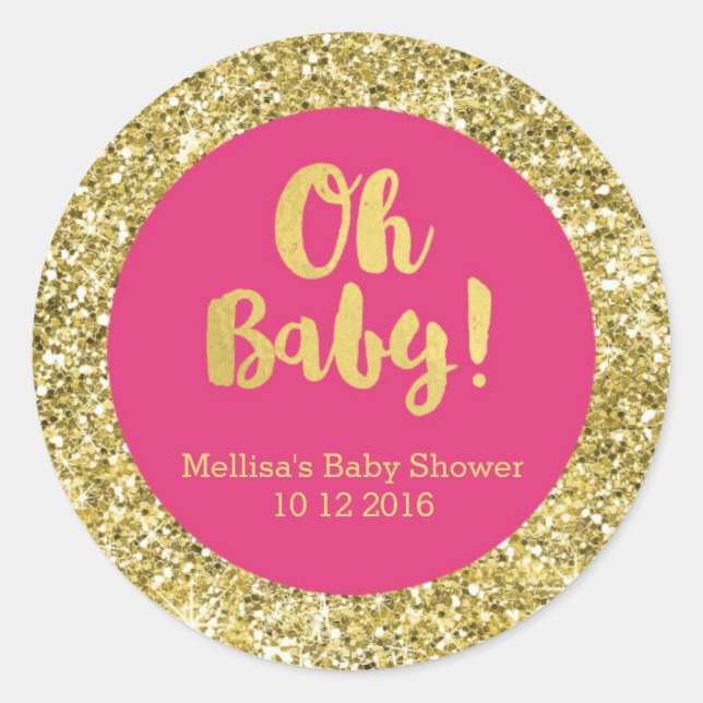 Gold Pink Baby Shower Oh Baby Favor Sticker (Front)