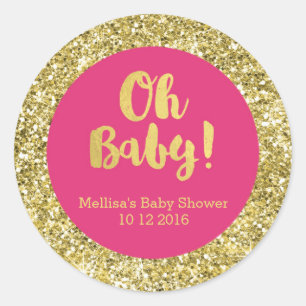 Gold Pink Baby Shower Oh Baby Favor Sticker