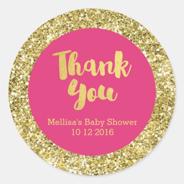 Gold Pink Baby Shower Thank You Favor Sticker (Front)