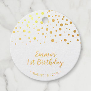 Gold & Pink Balloon, Confetti 1st Birthday Foil Favor Tags