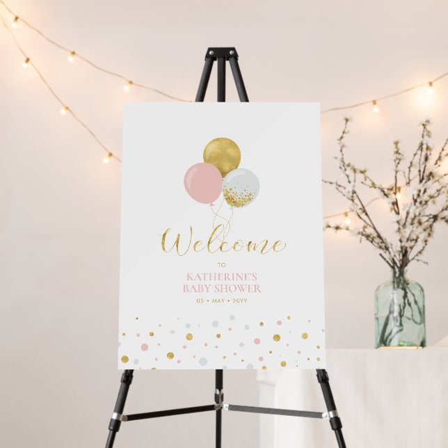 Gold & Pink Balloons | Baby Shower Welcome Foam Board (In Situ (Stand))