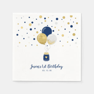 Gold & Pink Balloons & Confetti Boy Birthday Napkins