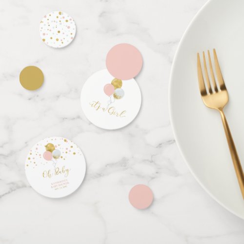Gold  Pink Balloons Girl Baby Shower Confetti