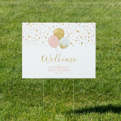 Gold  Pink Balloons Girl Baby Shower Welcome Sign